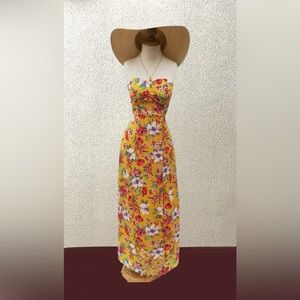 Floral Print Dress Off-the-shoulder Side-cut-out Midi Dress Women Yellow Size M